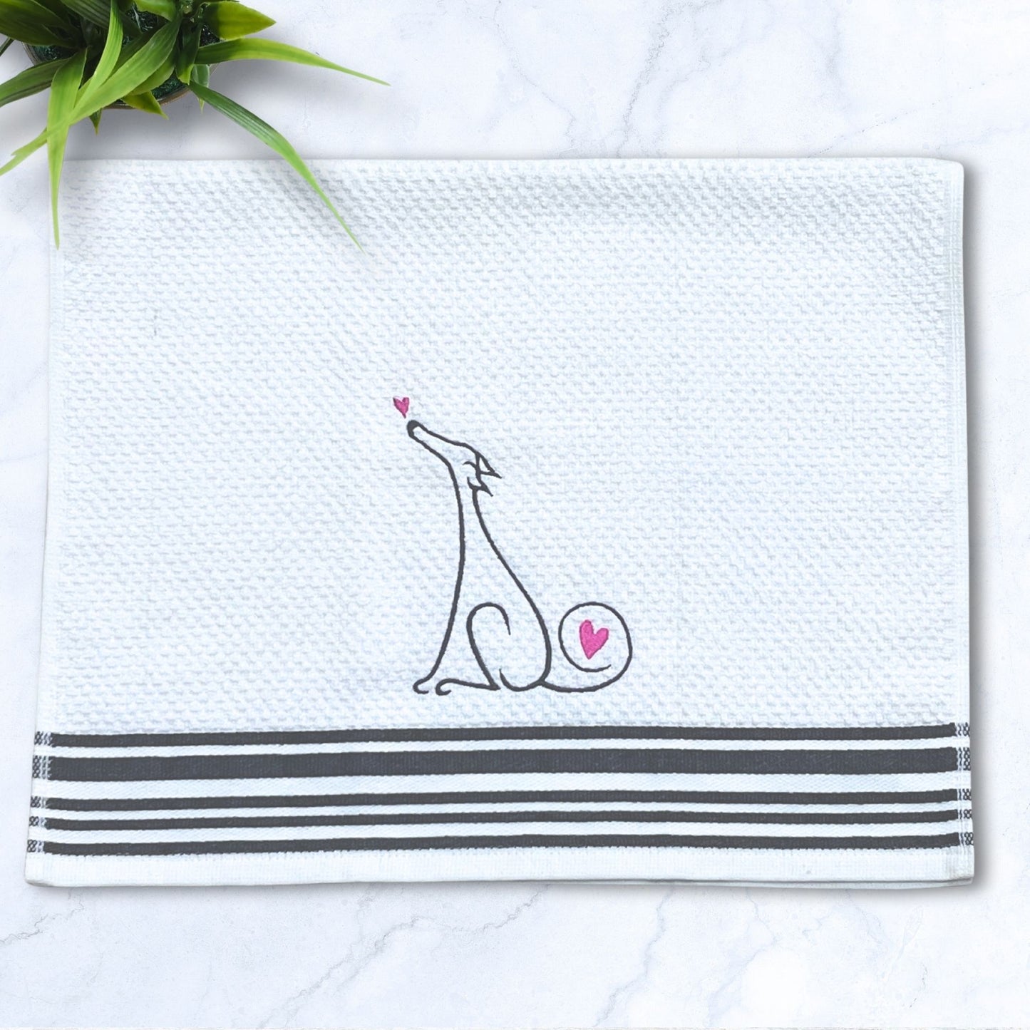 Love Hound Sitting Iggy Greyhound Whippet Galgo Grey Stripes Kitchen Hand Towel