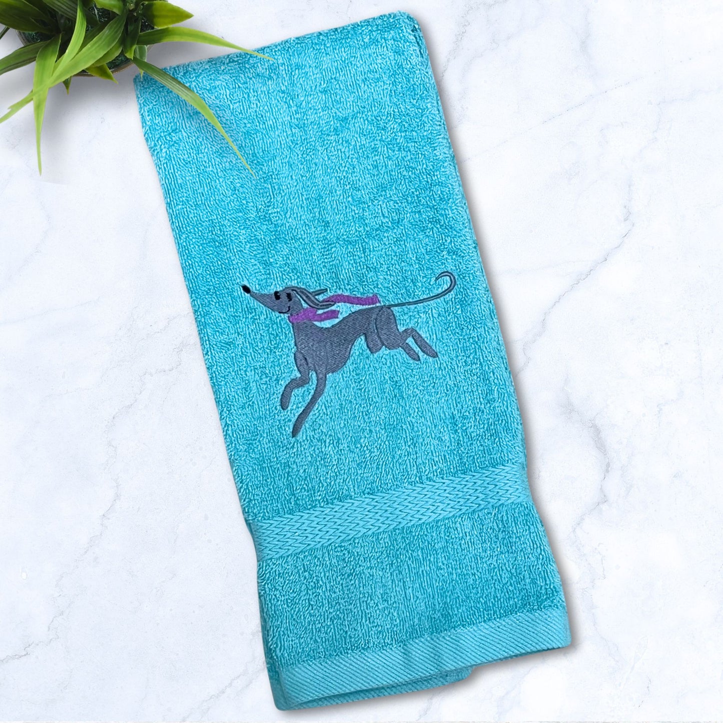 Scarf Weather Iggy Whippet Greyhound Aqua Hand Towel