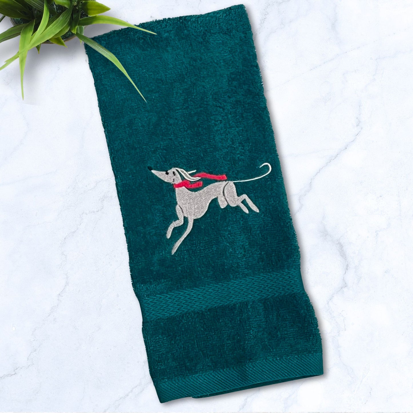 Scarf Weather Iggy Whippet Greyhound Hunter Green Hand Towel