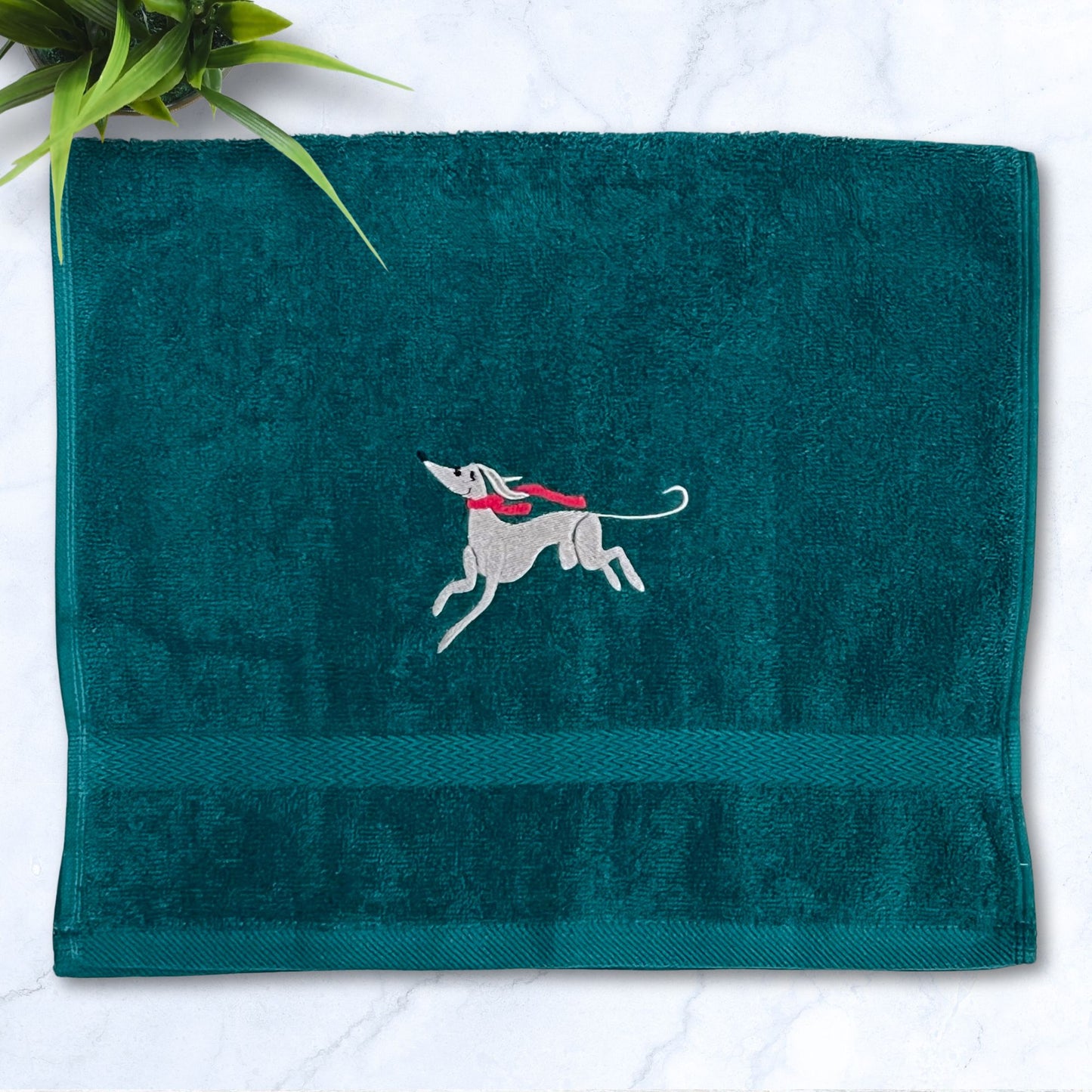 Scarf Weather Iggy Whippet Greyhound Hunter Green Hand Towel