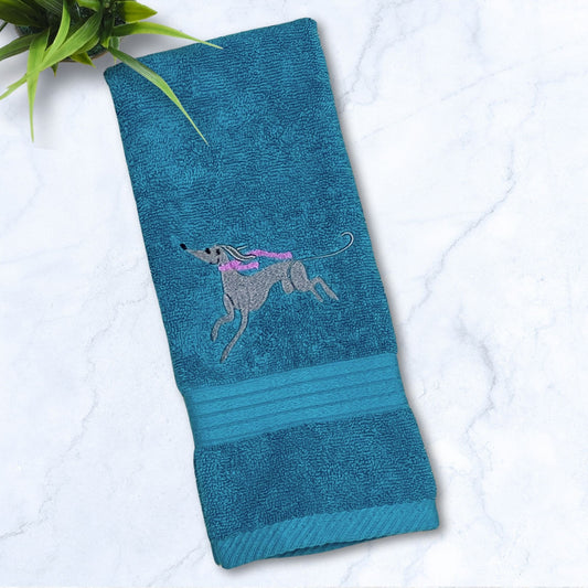 Scarf Weather Iggy Whippet Greyhound Purple Scarf Teal Hand Towel