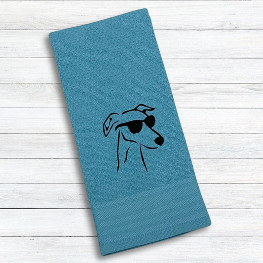 Slick Hound Italian Greyhound IG Whippet Turquoise Kitchen Hand Towel