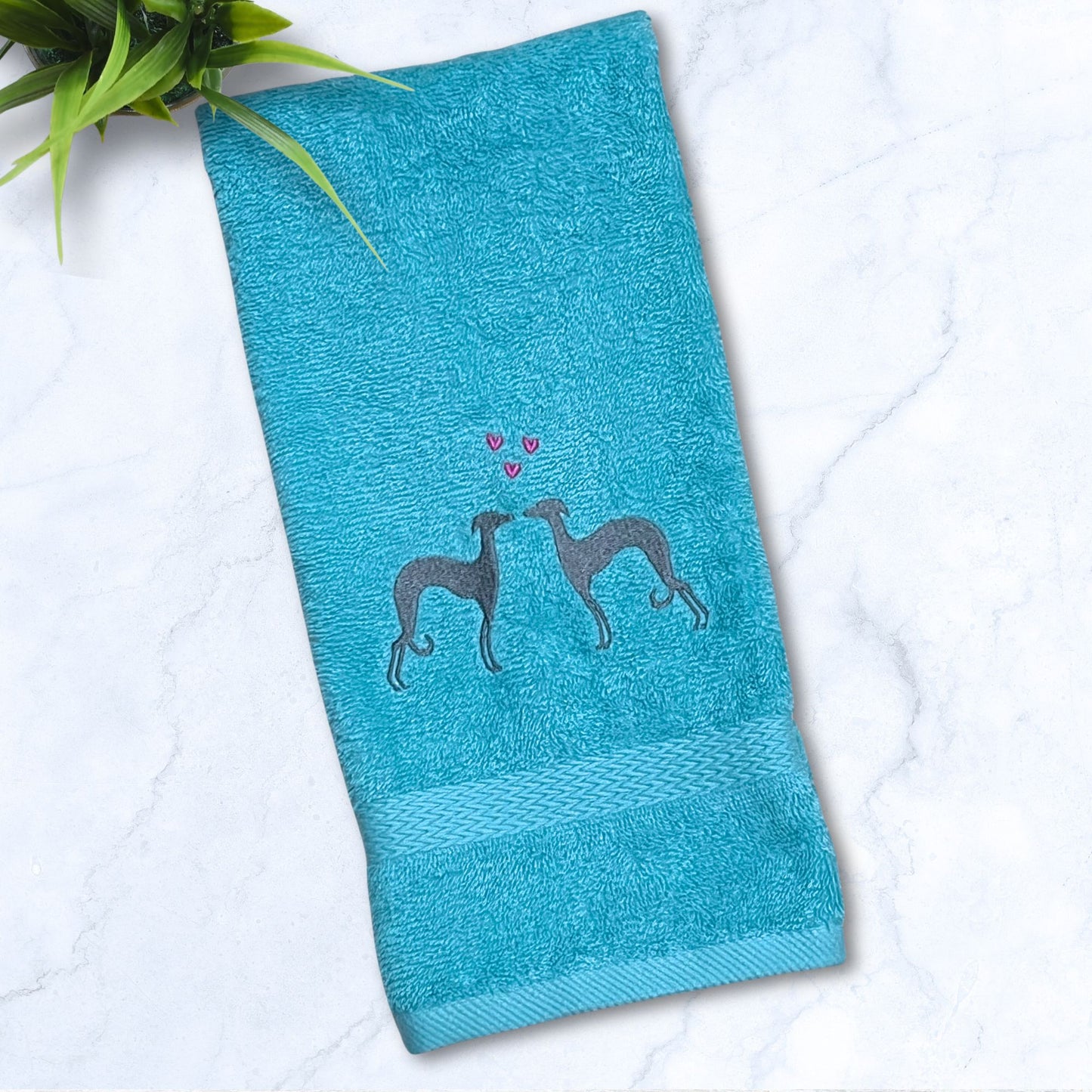 Snoot to Snoot Italian Greyhound Whippet Aqua Hand Towel