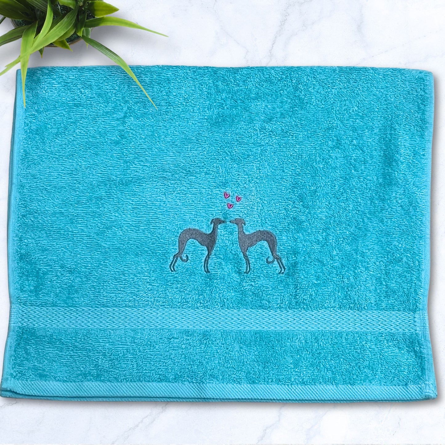 Snoot to Snoot Italian Greyhound Whippet Aqua Hand Towel