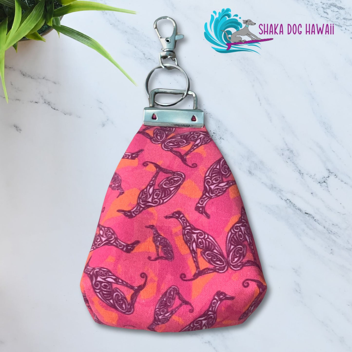 Tribal Hounds Pink Keychain Coin Pouch