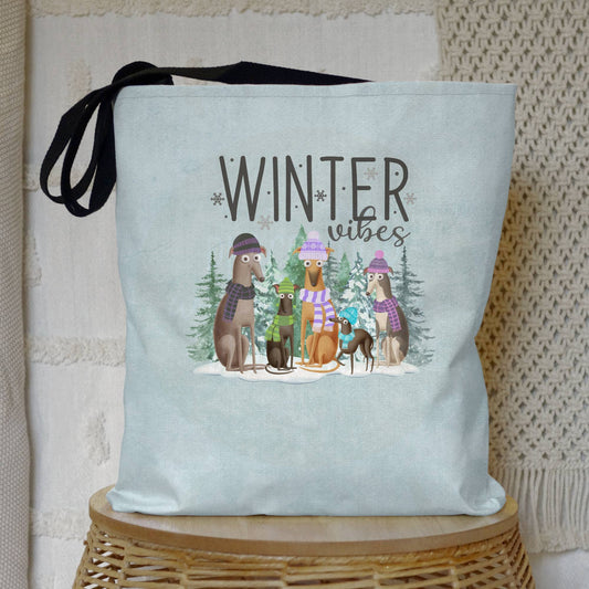 Winter Vibes Greyhound Iggy Whippet Tote Bag