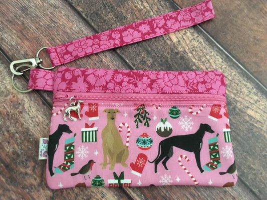 Houndie Holidays Pink / Garden Party Zipper Pouch Wristlet
