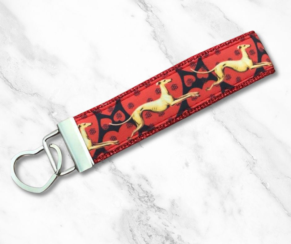 Key Leash - Greyhound Valentine Hounds Red Sparkle 10"