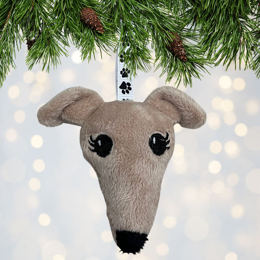 Houndie Head Ornament Tan with Eyelashes