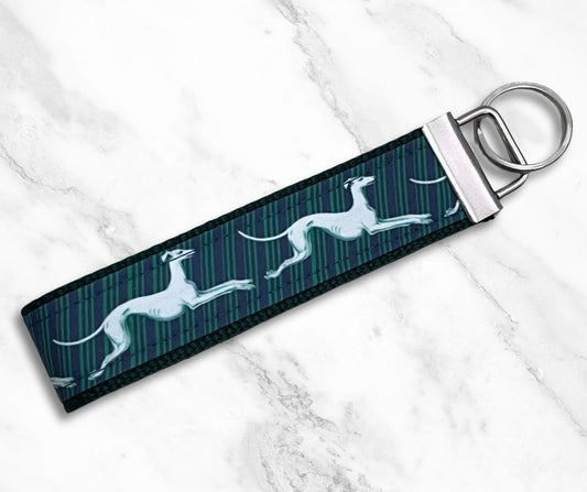 Key Leash - Greyhound Hounds Stripe Green / Navy 10"