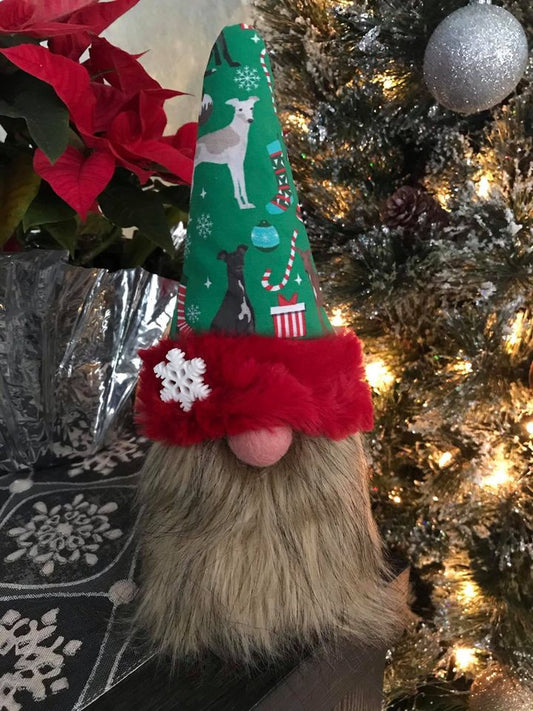 Hound Loving Gnome with Christmas Iggies Hat