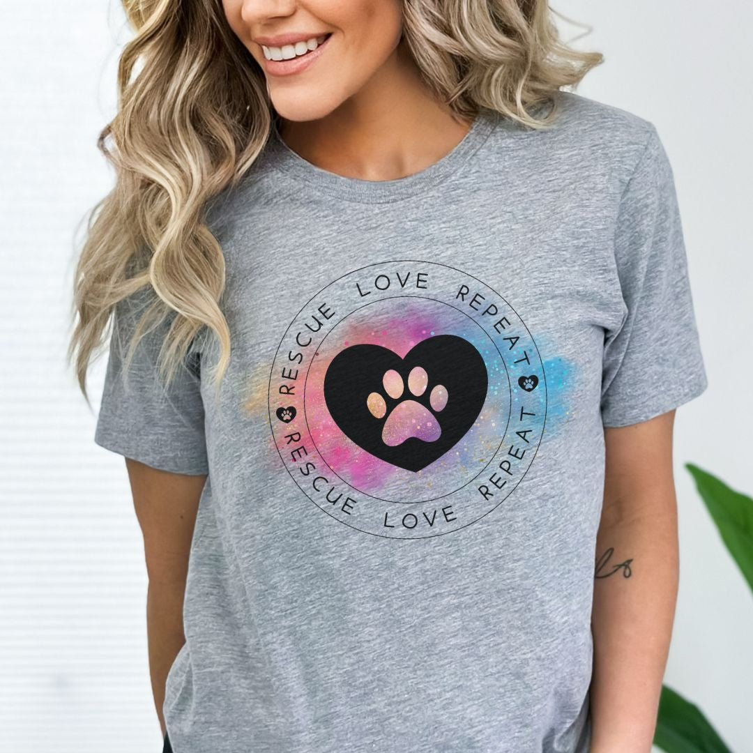 Rescue Love Repeat Heart Paw Unisex Jersey Short Sleeve Tee