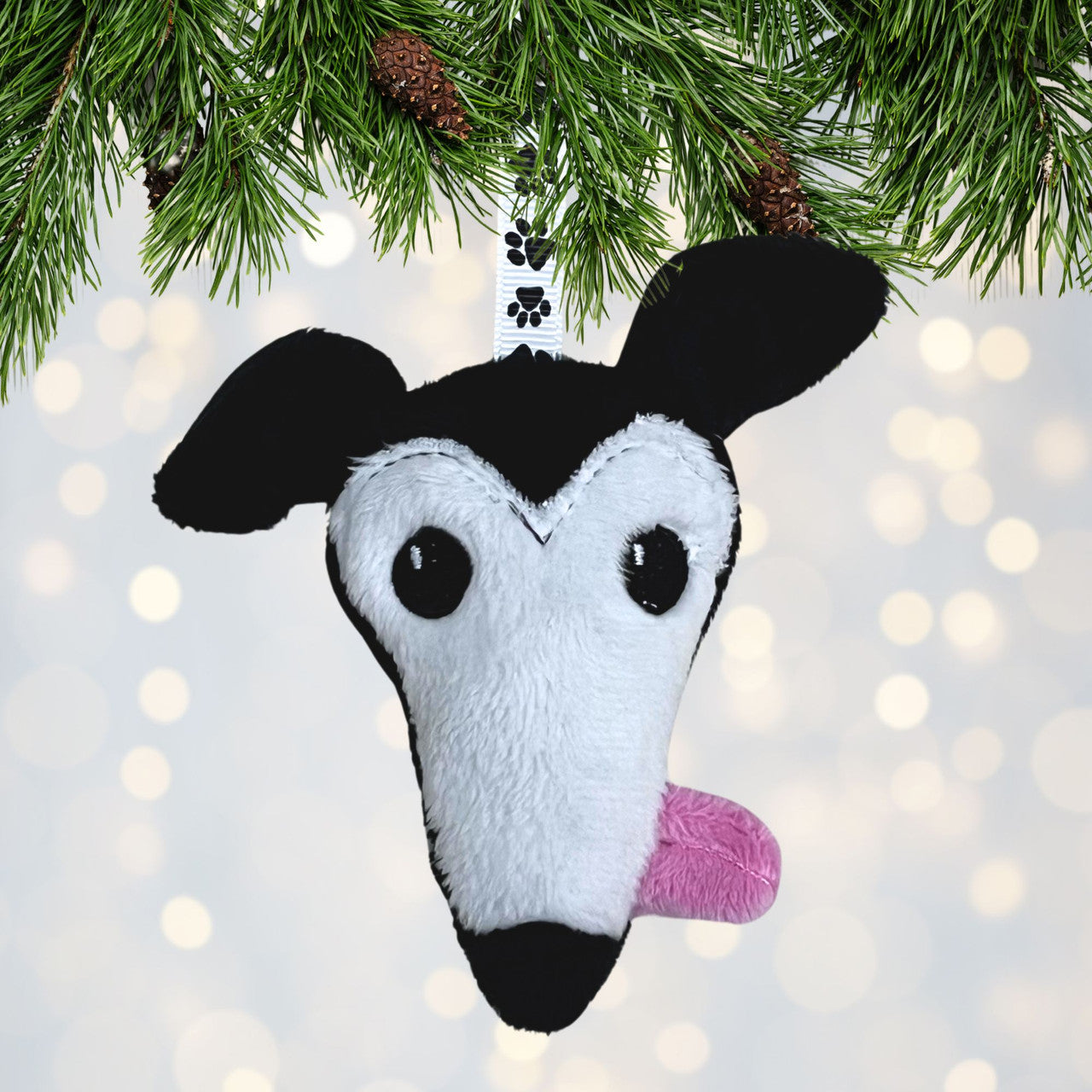Houndie Head Ornament Black with Mask and Tongue