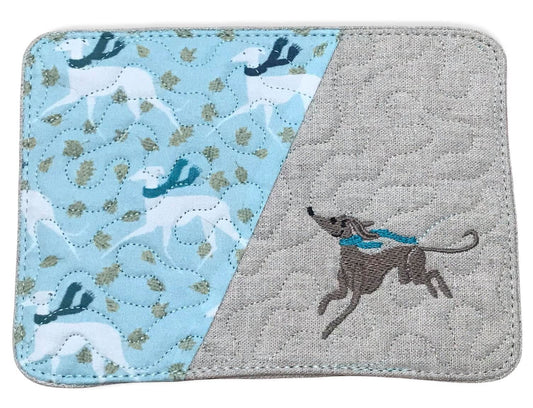 Mug Rug - Blustery Day Hound Quilted Stippling