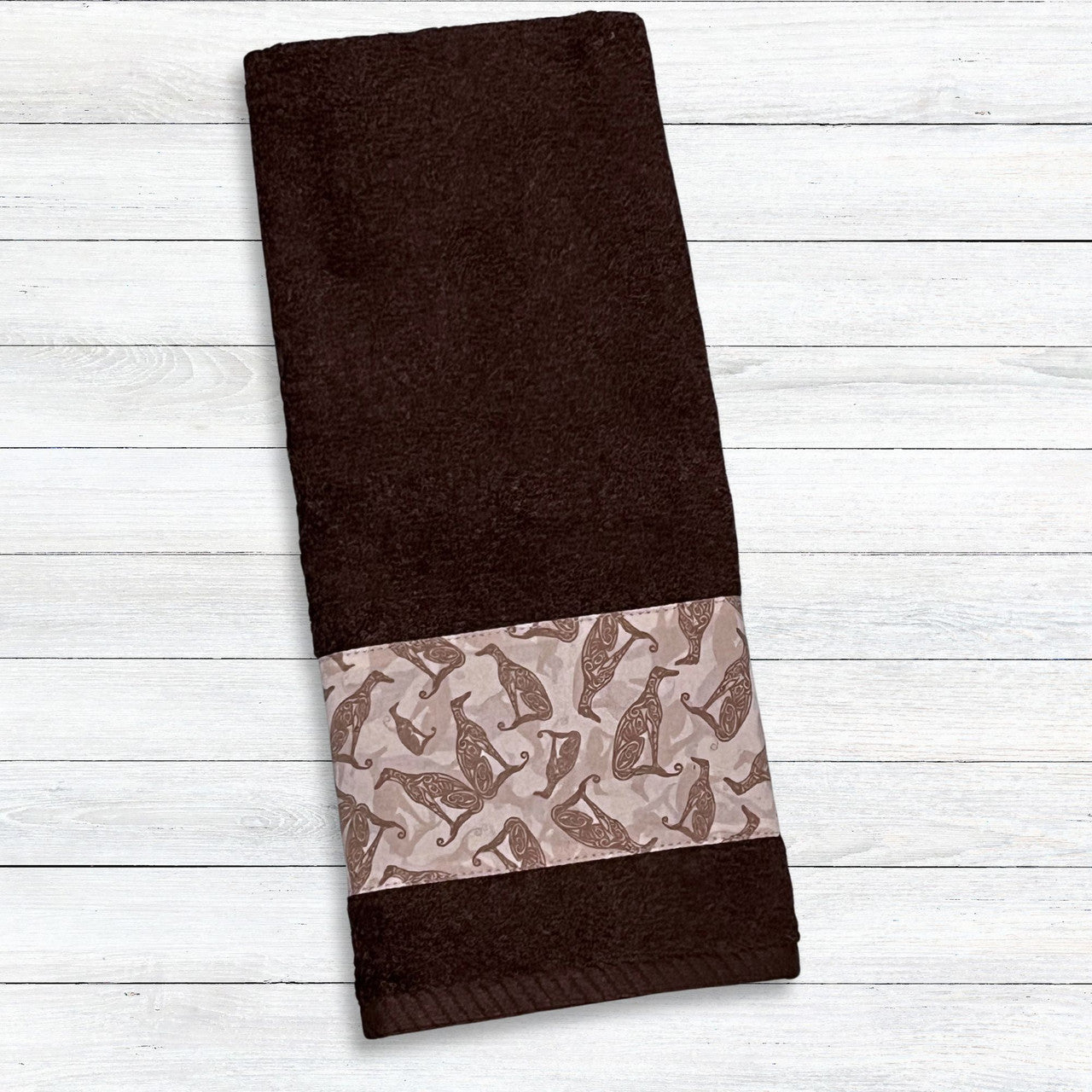 Deco Greyhounds Scattered Chocolate Hand Towel