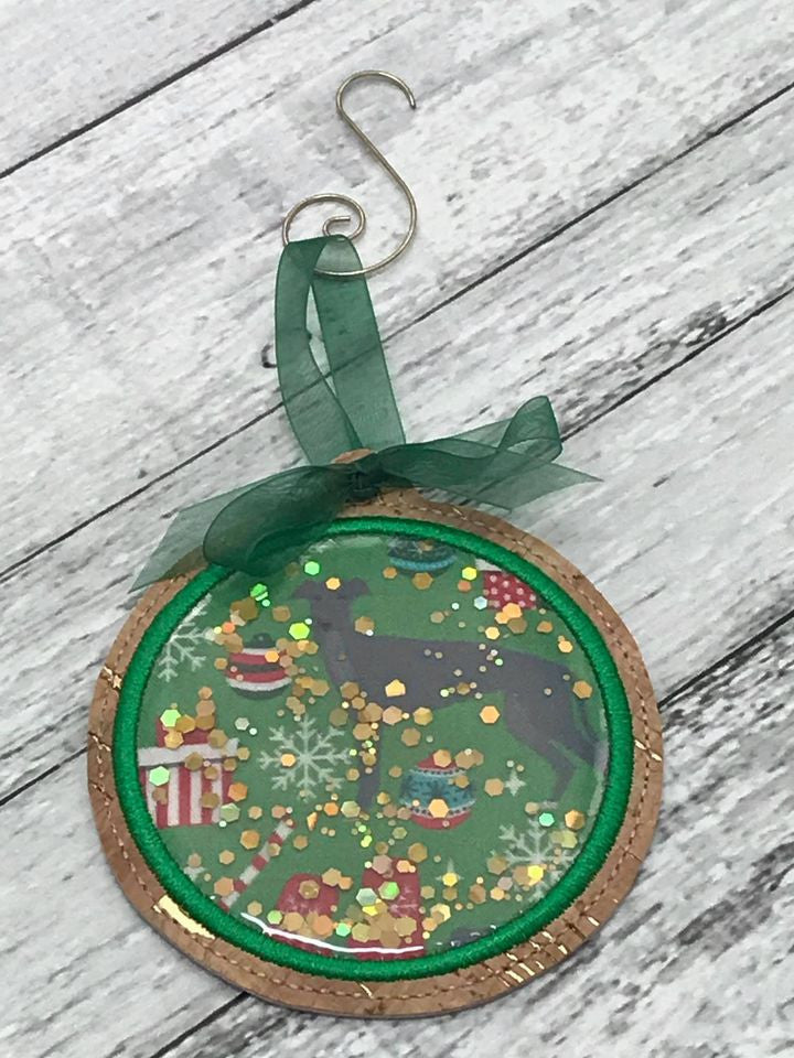 Ornament Glitter Christmas Hound with Swirl Hanger