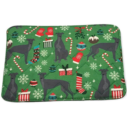 Mug Rug - Christmas GreyHounds Quilted Chevron