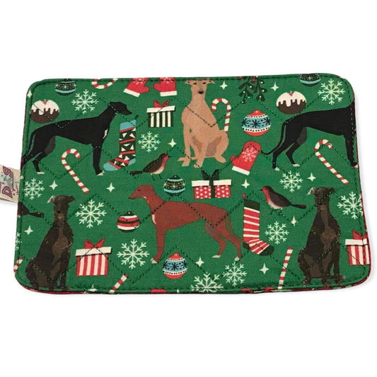 Mug Rug - Christmas Hounds Quilted Chevron