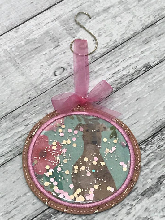 Ornament Glitter Floral Hound with Swirl Hanger