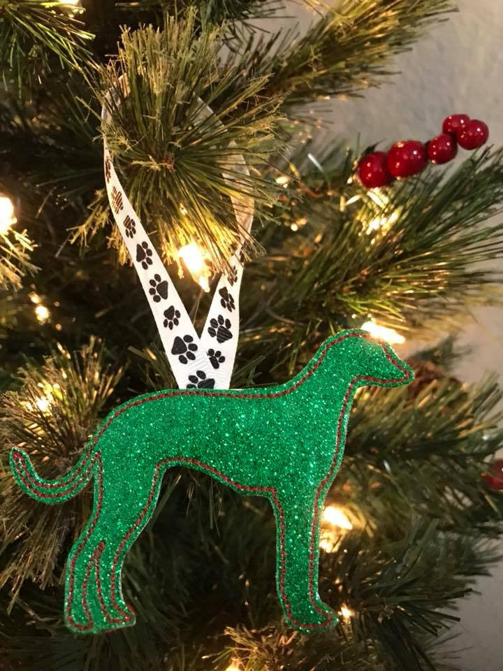 Ornament Greyhound Silhouette Green Glitter
