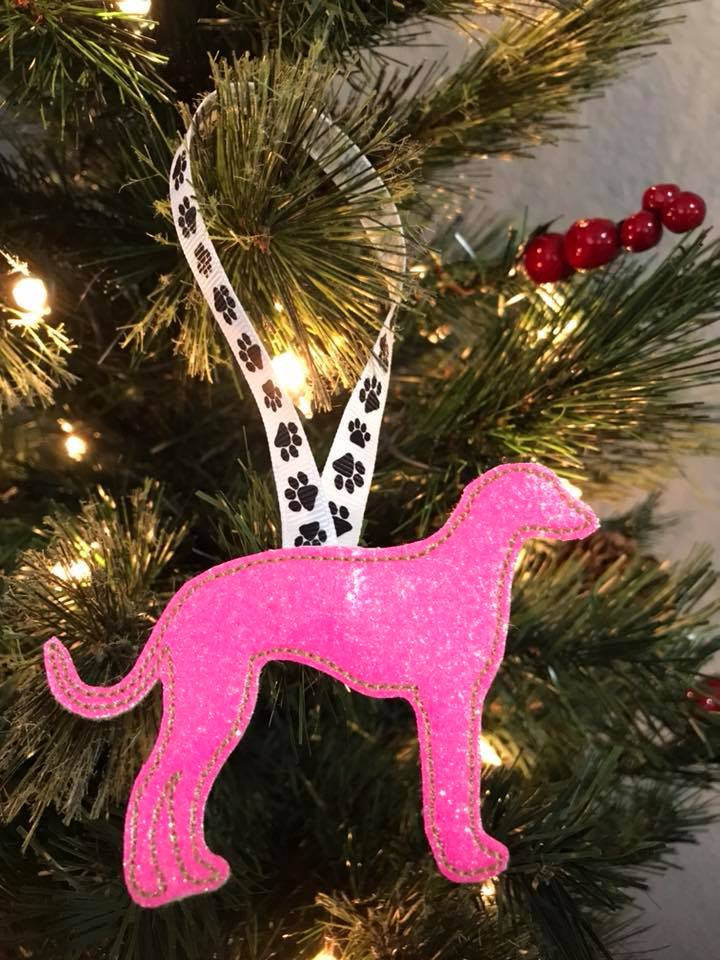 Ornament Greyhound  Silhouette Neon Pink Glitter