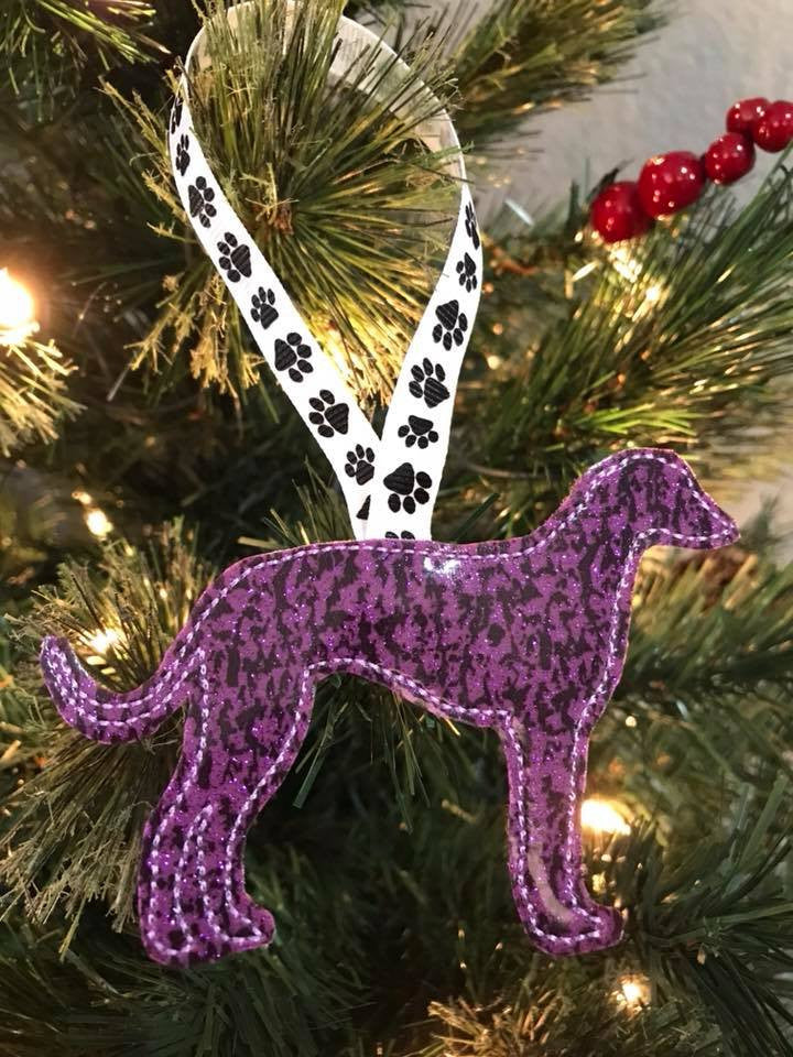 Ornament Greyhound Silhouette Purple Brindle Glitter