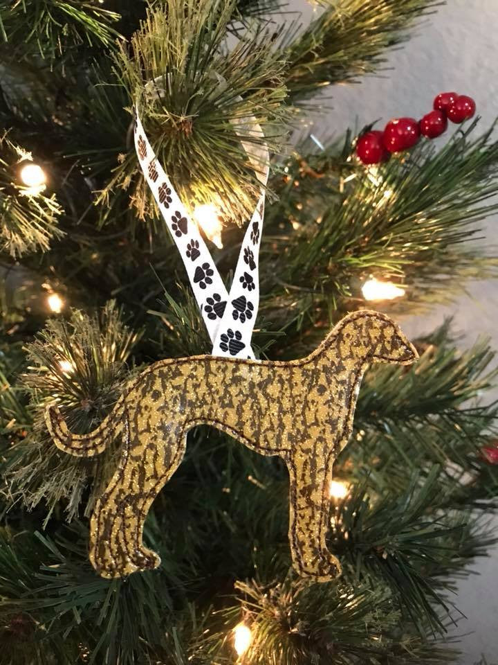 Ornament Greyhound Silhouette Gold Brindle Glitter