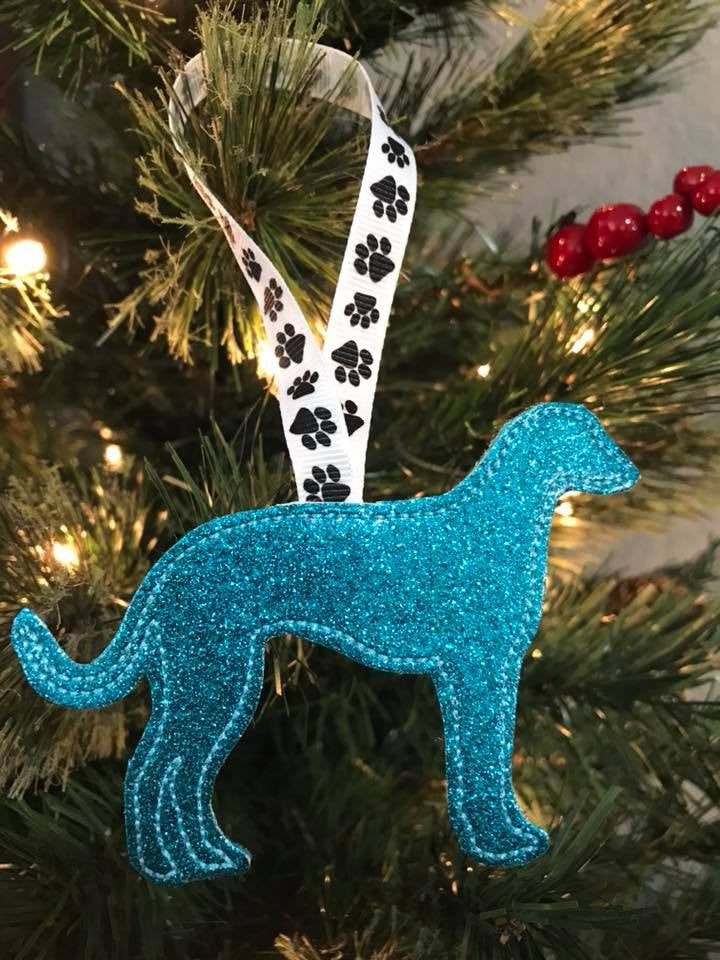 Ornament Greyhound Silhouette Turquoise Glitter