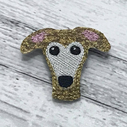 Magnet - Houndie Head Gold Brindle Glitter with Mask