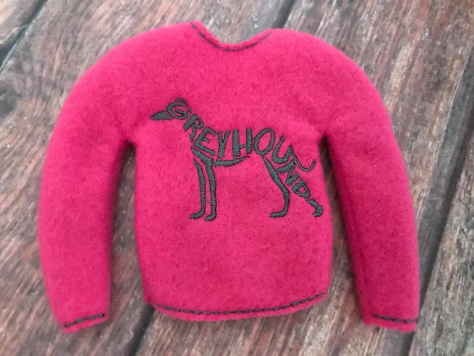 Elf Sweater Greyhound Word Art Hot Pink/Grey