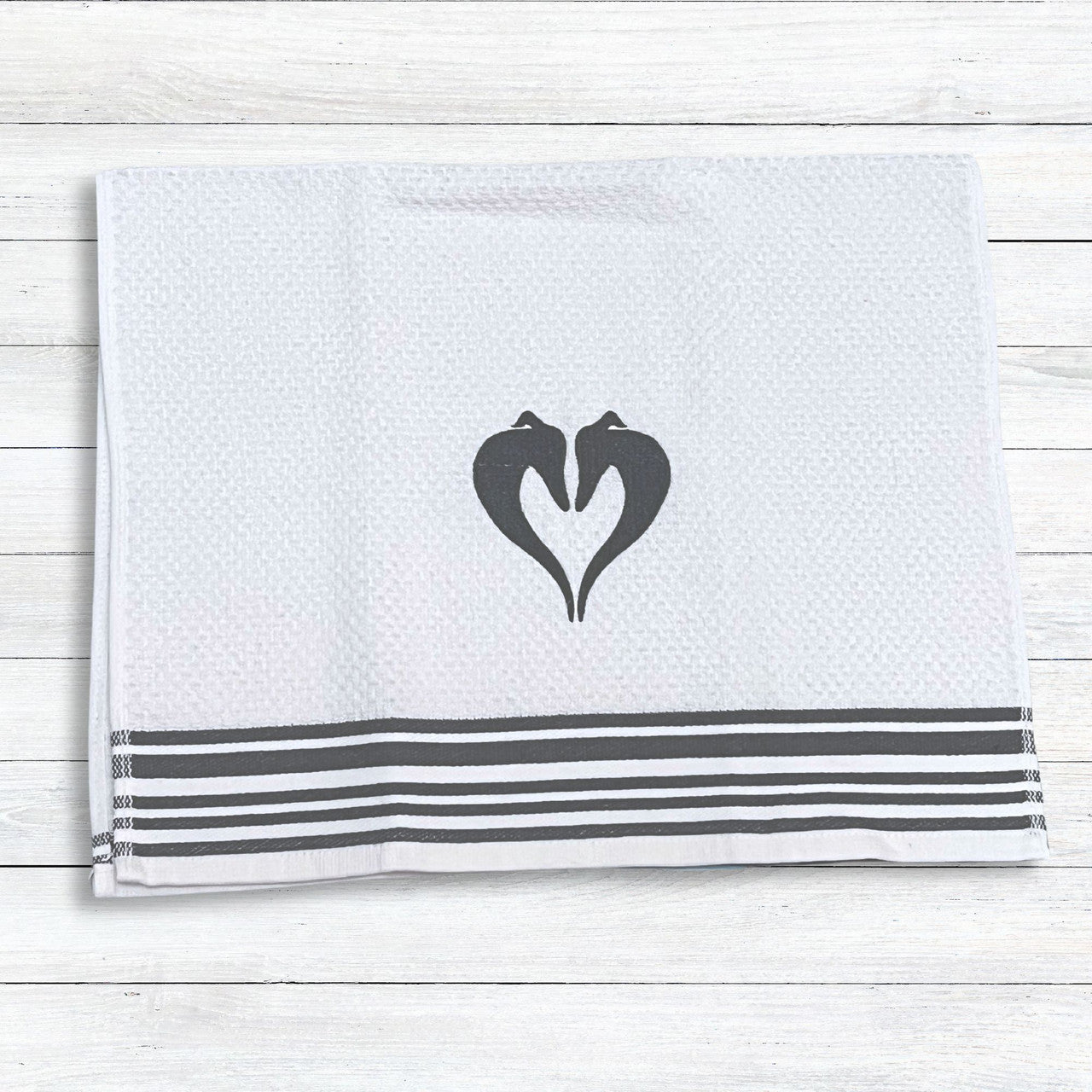 Heart Hounds Italian Greyhound Whippet White/Grey Stripes Kitchen Hand Towel
