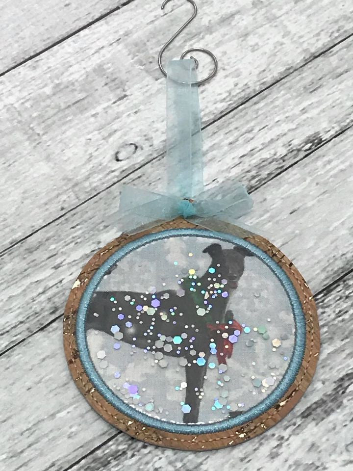 Ornament Glitter Holiday Greyhound with Swirl Hanger