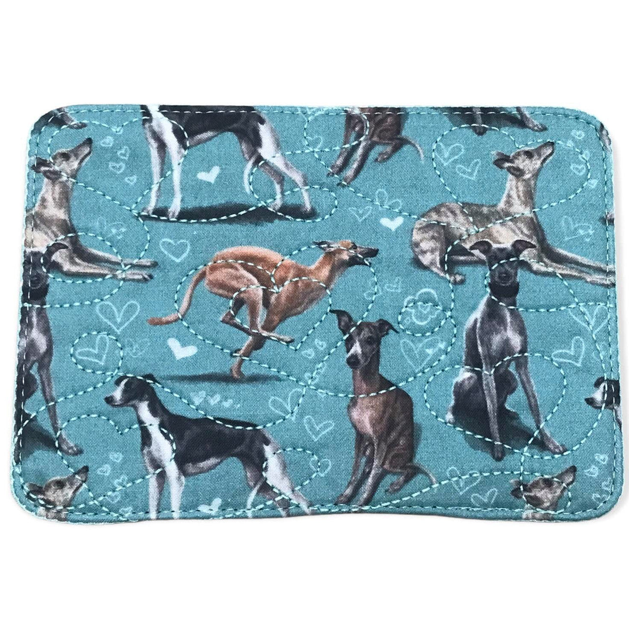 Mug Rug - Sighthound Love Whippets Italian Greyhounds Quilted Hearts