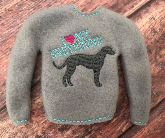Elf Sweater I Love My Greyhound Grey/Aqua
