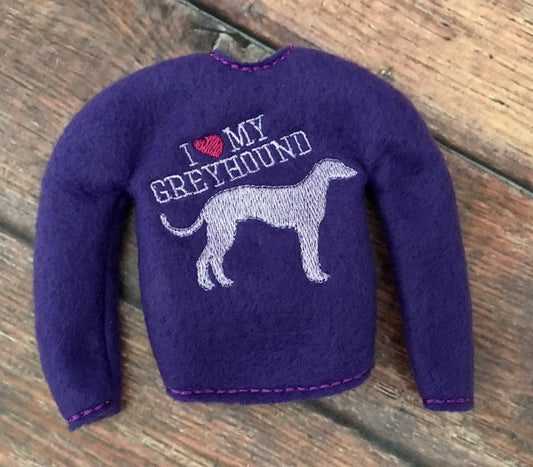 Elf Sweater I Love My Greyhound Purple