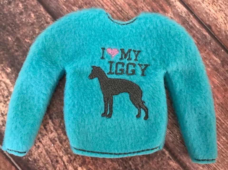 Elf Sweater I Love My Iggy Turquoise / Grey