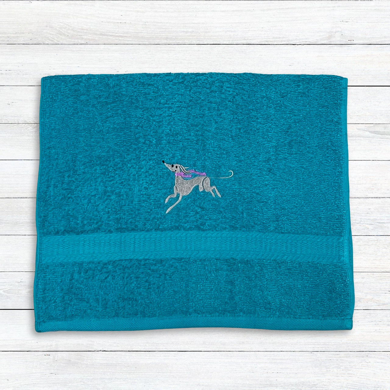 Scarf Weather Iggy Whippet Greyhound Purple Scarf Teal Hand Towel