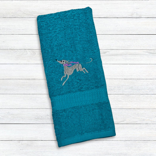 Scarf Weather Iggy Whippet Greyhound Purple Scarf Teal Hand Towel