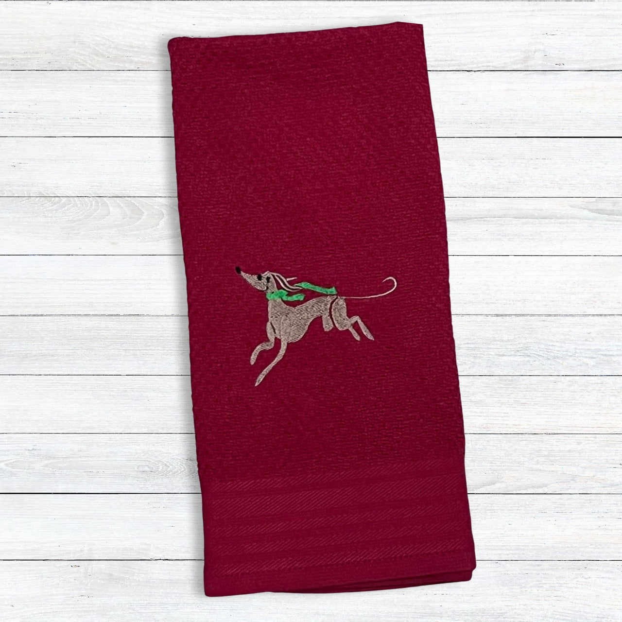 Scarf Weather Iggy Whippet Greyhound Green Scarf Red Kitchen Hand Towel