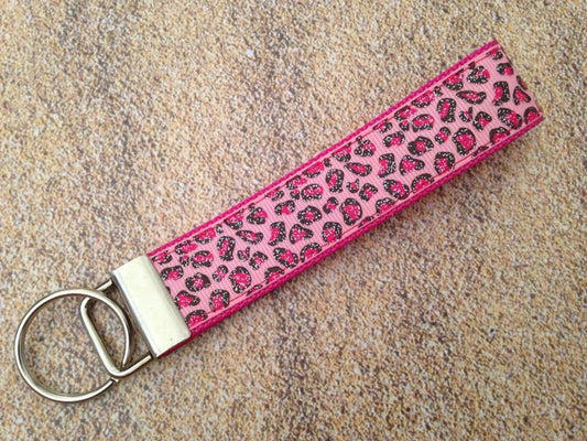 Key Leash - Leopard Glitter Hot Pink 10"