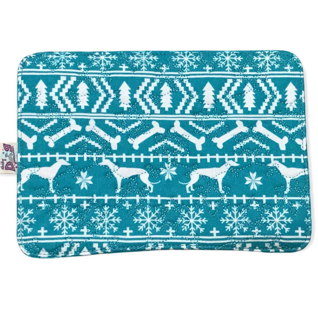 Mug Rug - Nordic Hounds Quilted Snowflakes