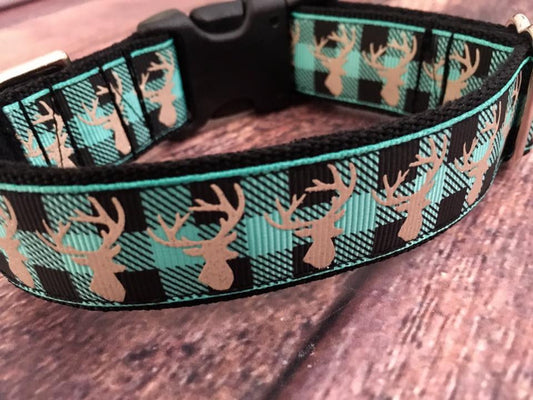 Plaid Deer Turquoise 1 Inch Side Release 9-12"
