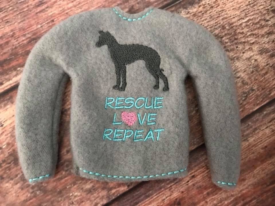 Elf Sweater IG Rescue Love Repeat Grey