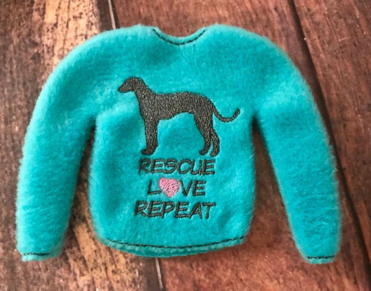 Elf Sweater Greyhound Rescue Love Repeat Turquoise