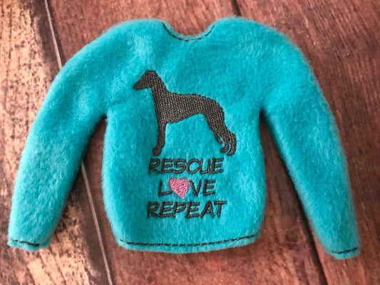 Elf Sweater Whippet Rescue Love Repeat Turquoise