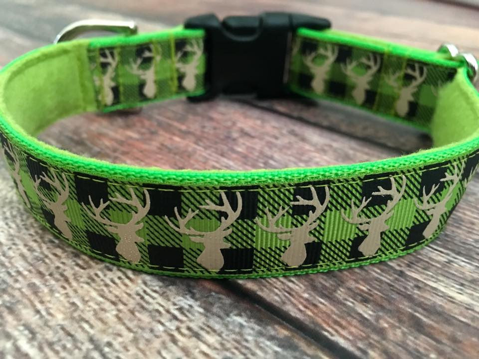 Plaid Deer Lime on Lime 1 Inch Side Release 10-14"