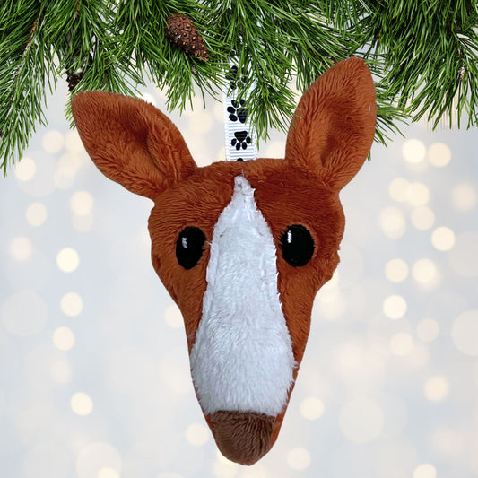 Houndie Head Ornament Rust with Light Brown Nose Ears Up