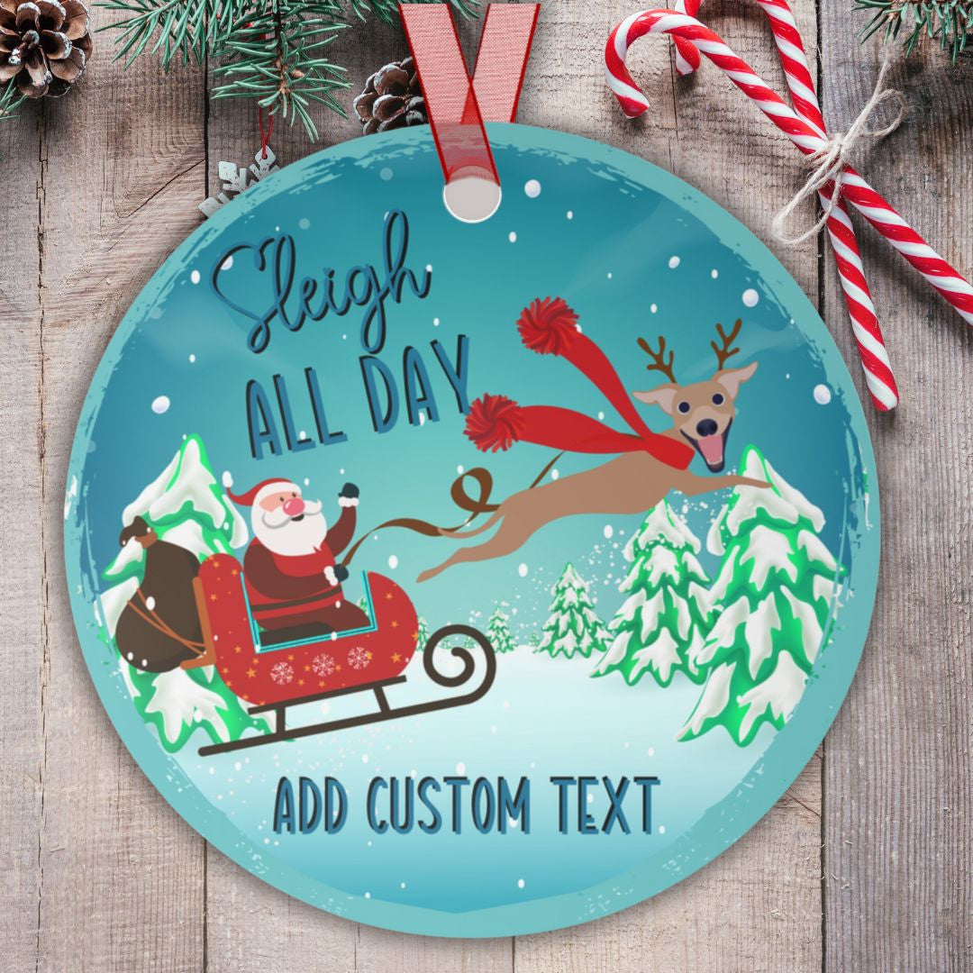 Personalized Sleigh All Day Grey-ndeer Christmas Holiday Ornament