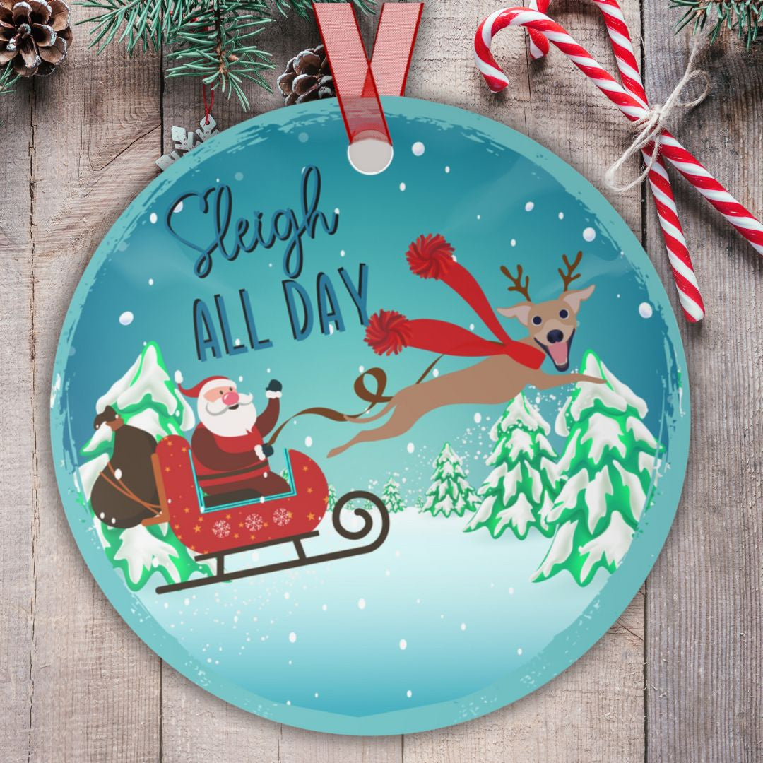 Personalized Sleigh All Day Grey-ndeer Christmas Holiday Ornament
