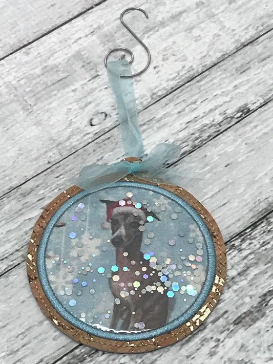 Ornament Glitter Santa Hat Hound with Swirl Hanger